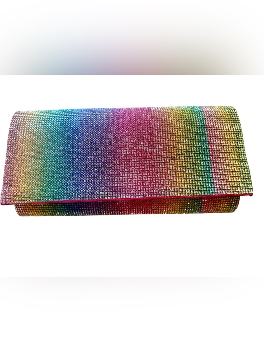 3AM Forever Purse Rainbow Rhinestone Crystal Envelope Clutch Snap Closure